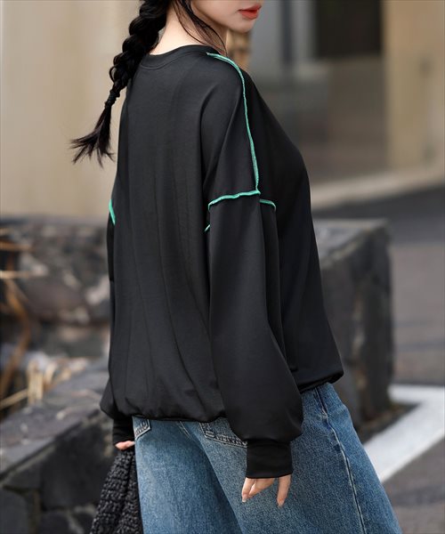 レディース水着 バイカラーオーバーロックステッチラッシュガードトップス／テディショップ（TeddyShop）