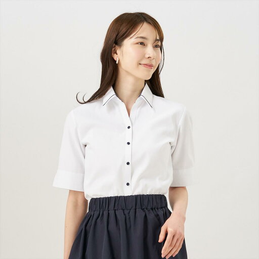 【透け防止】 形態安定 スキッパー衿 五分袖 レディースシャツ /ブリックハウス(BRICKHOUSE) 【透け防止】 形態安定 スキッパー衿 五分袖 レディースシャツ /ブリックハウス(BRICKHOUSE)