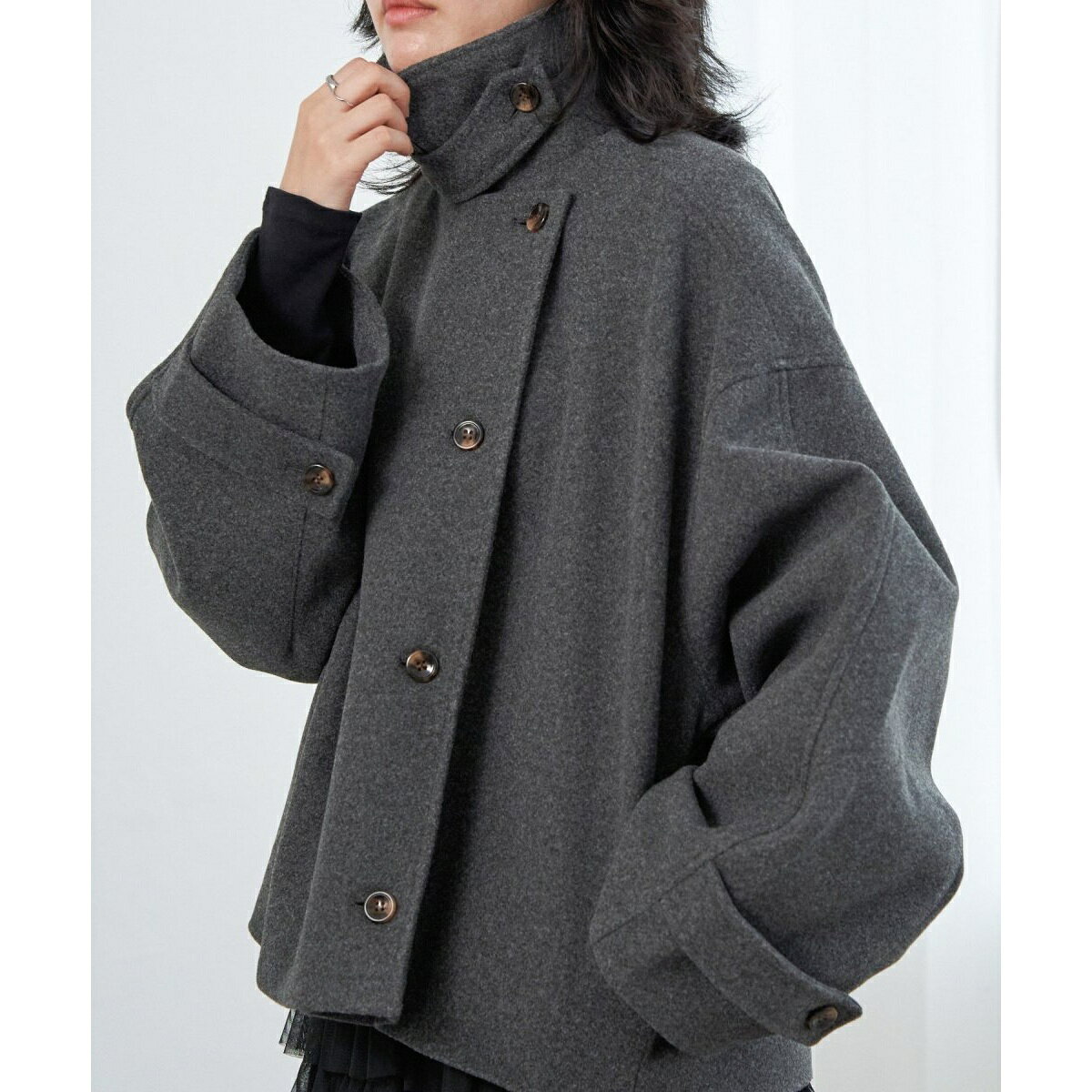 フェイクモッサスタンドショートジャケット/スタンドカラー/ロングスリーブ／ヴァンスエクスチェンジ（VENCE EXCHANGE）