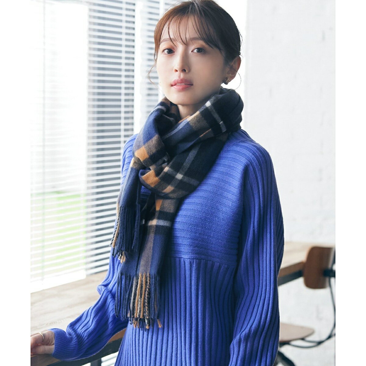 カシミヤタッチチェックマフラー／イッカ（ikka）