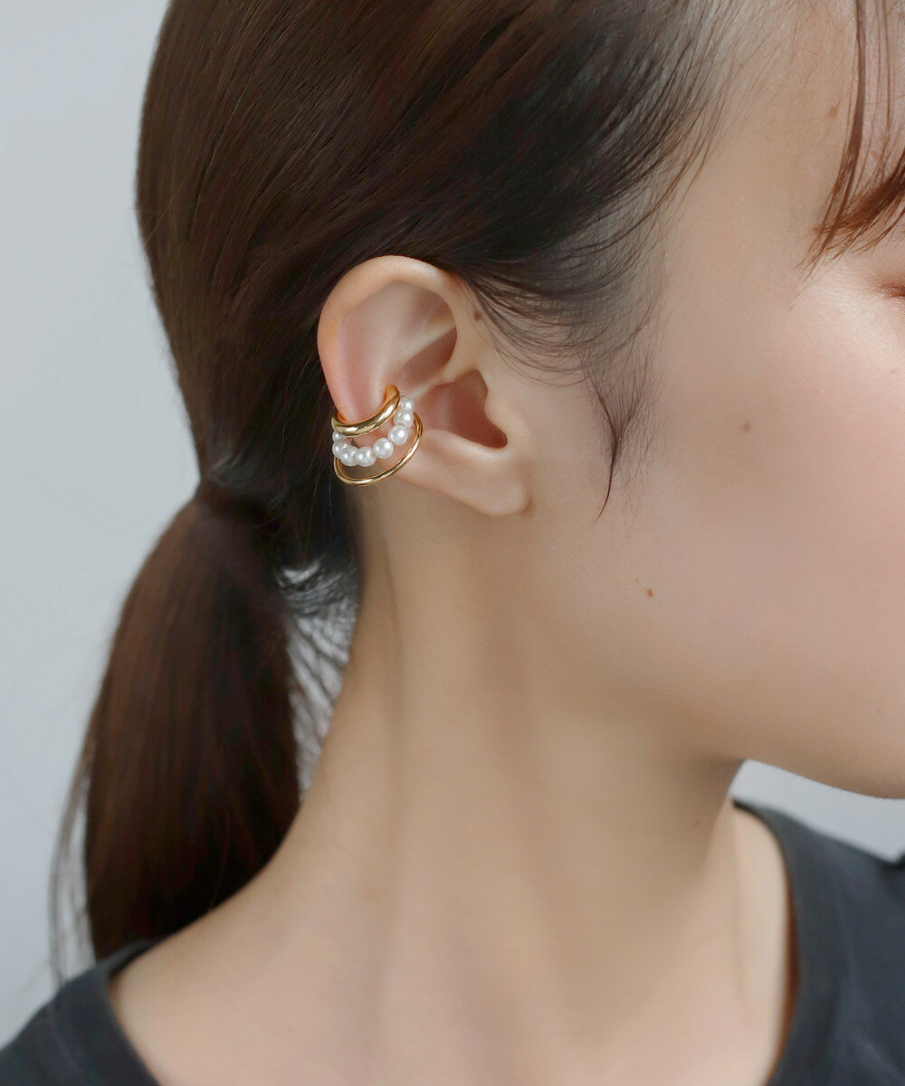 パール×メタル3連風イヤーカフ／アネモネ（ANEMONE）