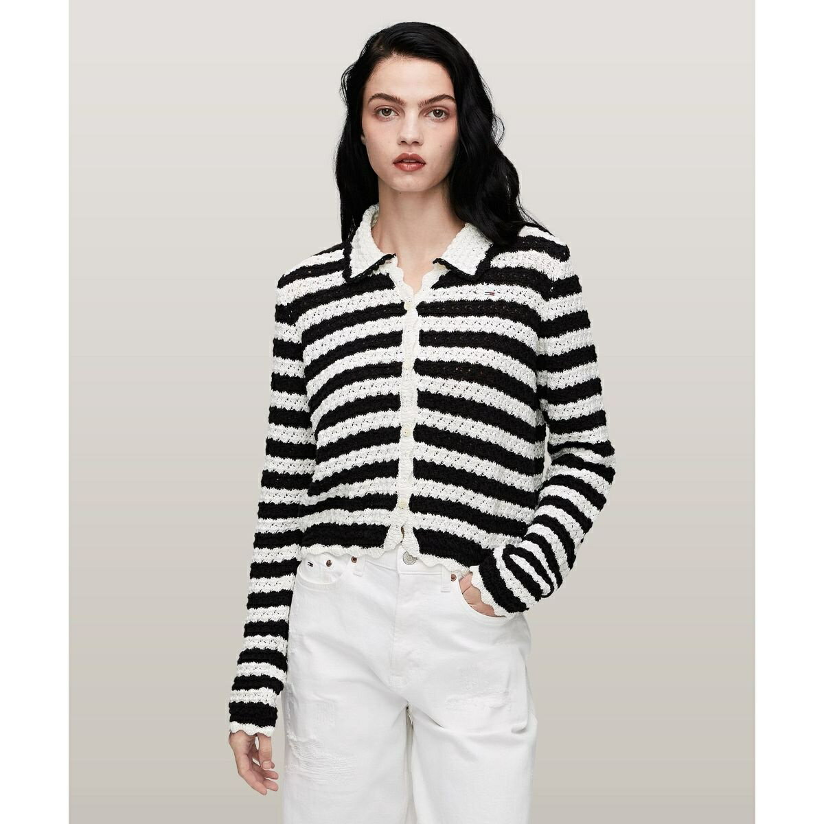 TJW CROCHET STRIPE CARDIGAN／トミー ジーンズ（TOMMY JEANS）