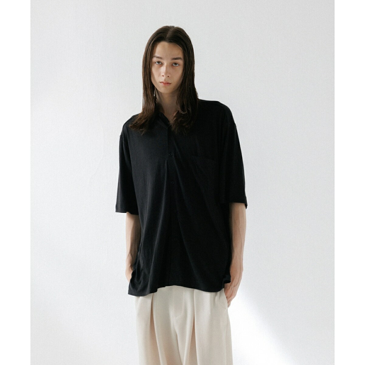 ミックスリネン スラブ 天竺 レギュラーカラー ショートスリーブシャツ / ロングシーズン着用可能/アダムエロペ(ADAM ET ROPE')