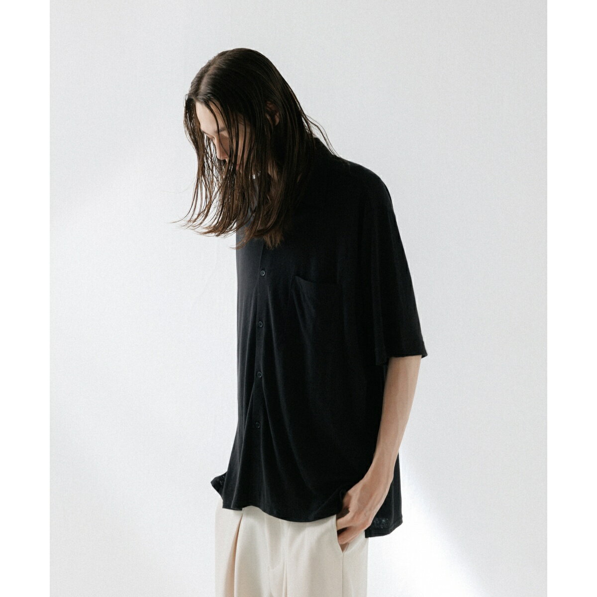 ミックスリネン スラブ 天竺 レギュラーカラー ショートスリーブシャツ / ロングシーズン着用可能／アダムエロペ（ADAM ET ROPE'）