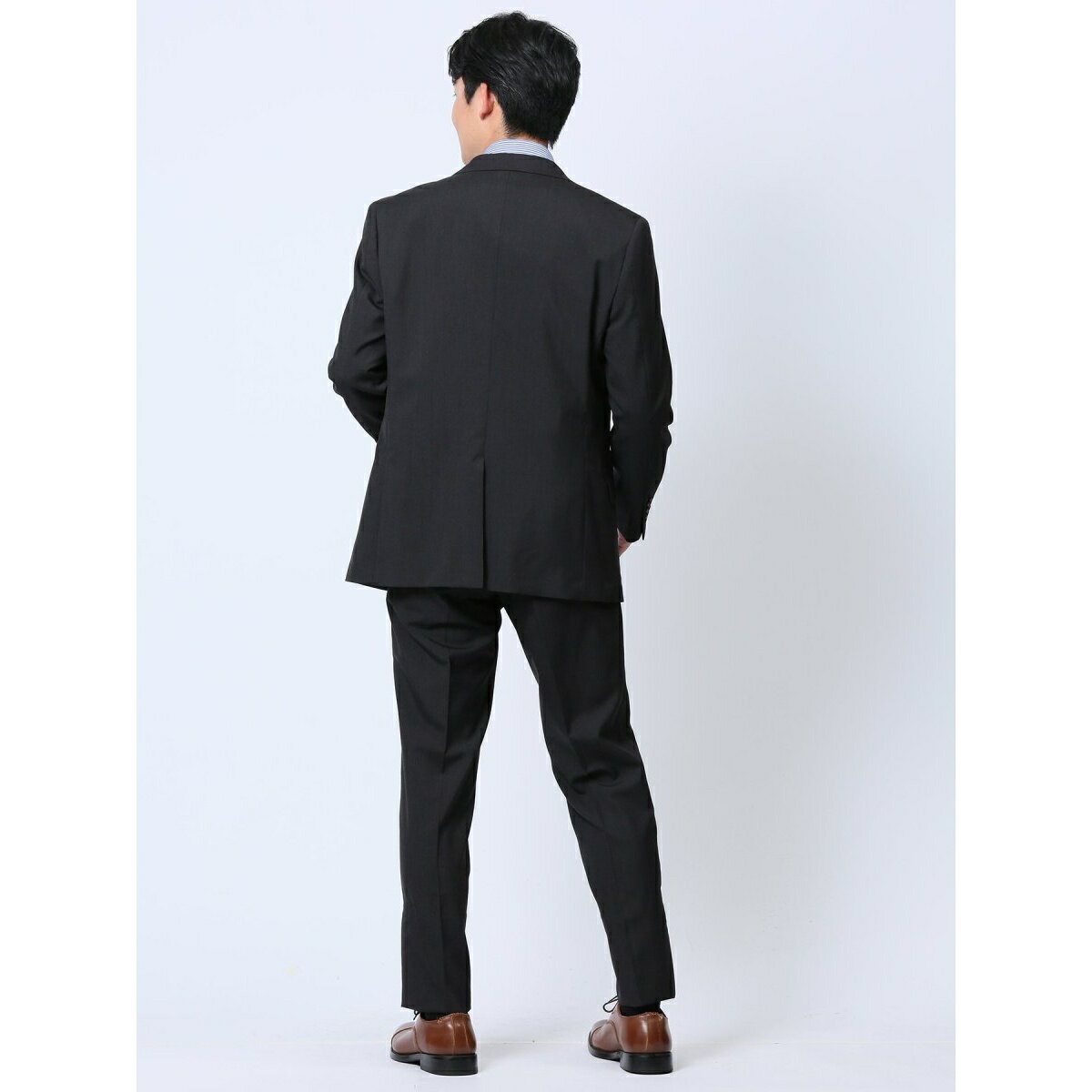 【ウール混 パンツウォッシャブル】タカキュー 2ボタン2ピース セットアップスーツ ストライプ黒／タカキュー（TAKA-Q）