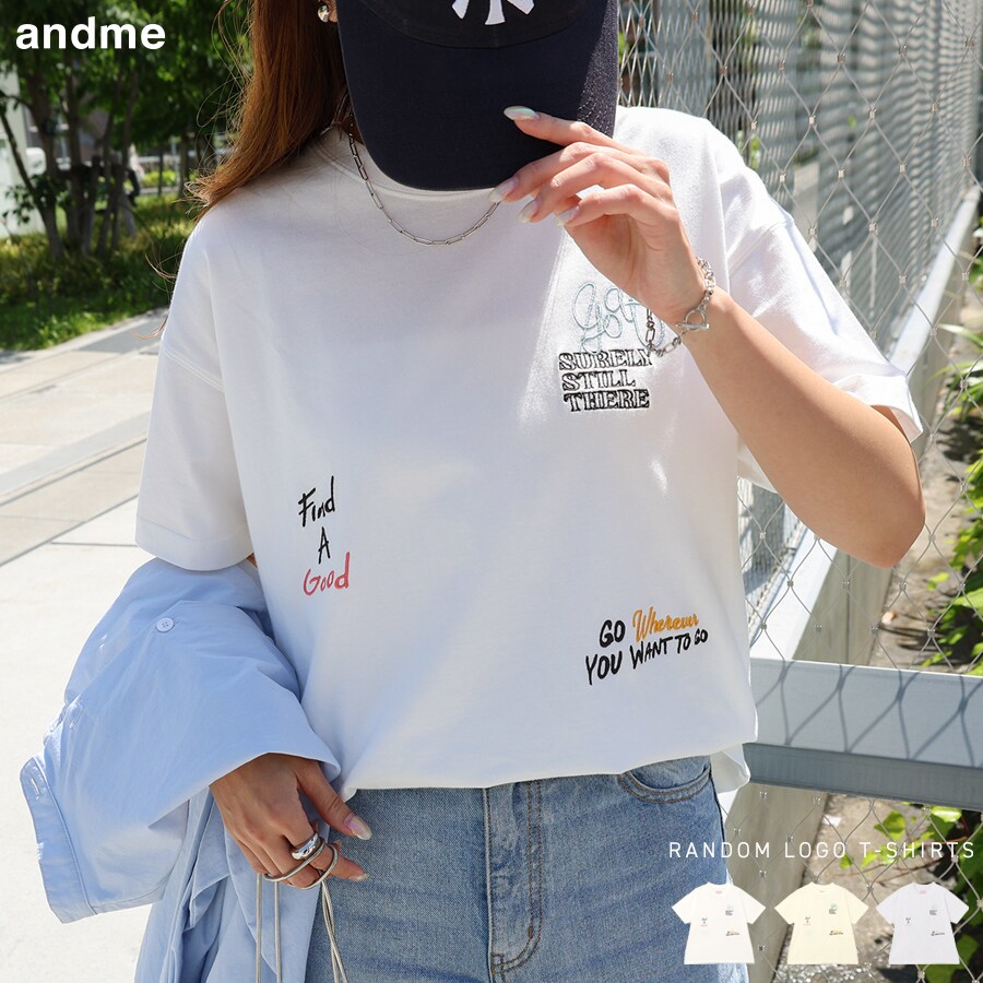 ランダム エンブロイダリー ロゴ 半袖 Tシャツ／アンドミー（andme）