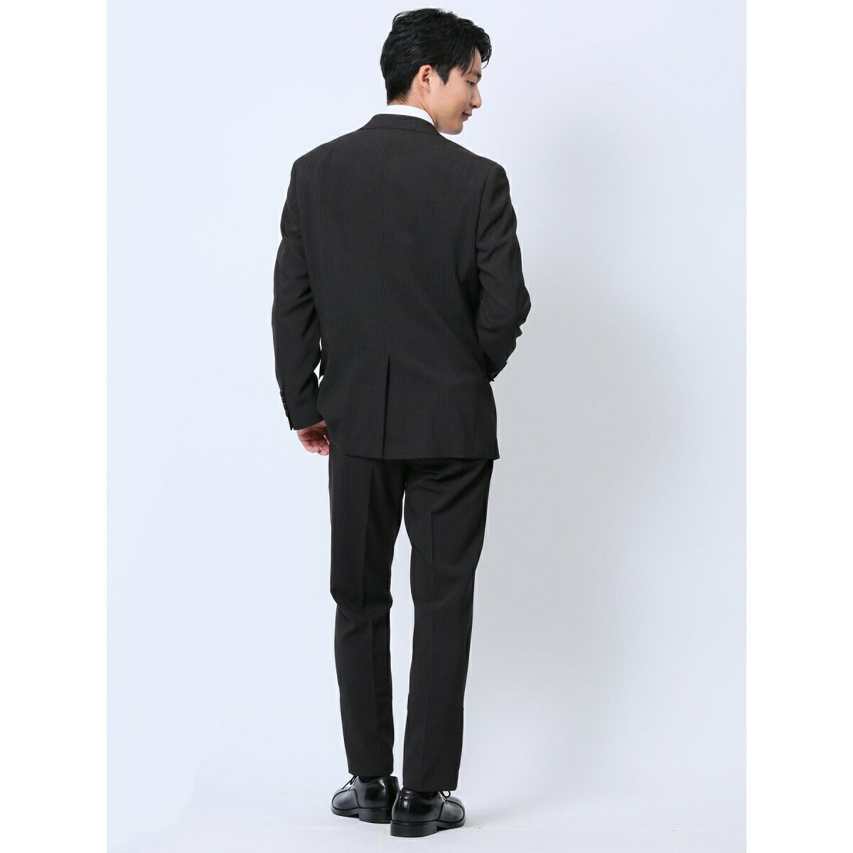 【ストレッチ ウォッシャブル】タカキュー 2ボタン2ピース ビジネスセットアップスーツ ストライプ黒／タカキュー（TAKA-Q）