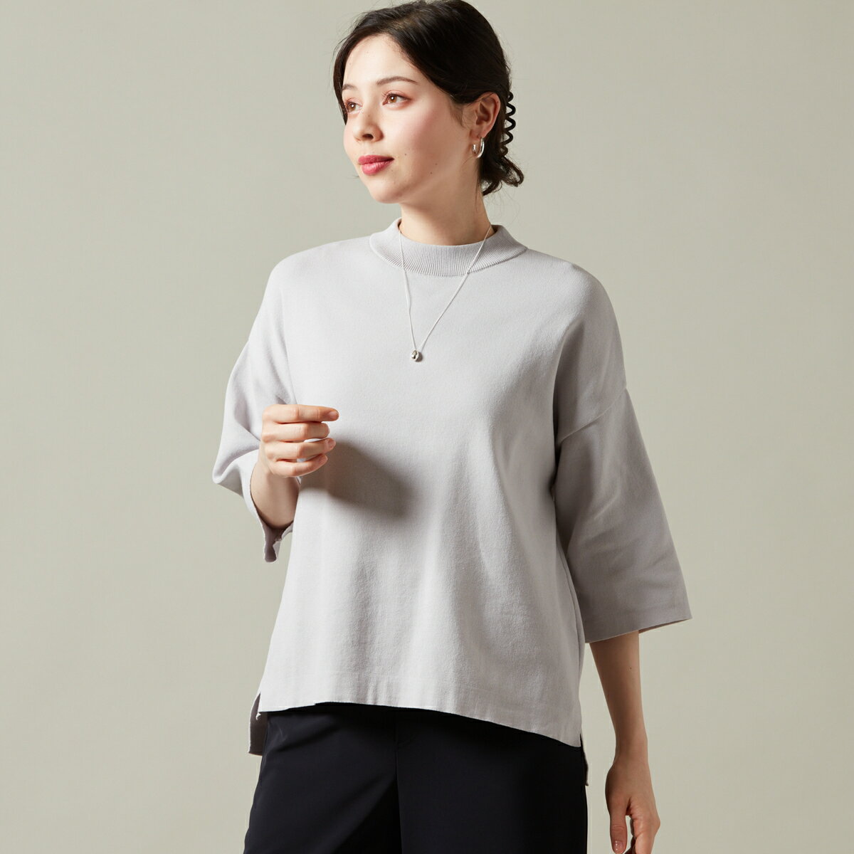 [ 洗える ]日本製5分袖ボトルネックニットプルオーバー／ラ・クープ（LACOUPE）