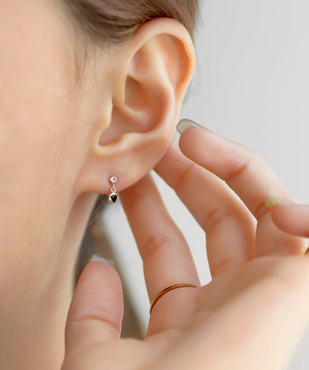 天然石サークルフレームピアス[K10]／アネモネ（ANEMONE）