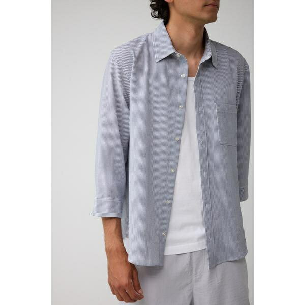 シアサッカー7分袖シャツ／アズー