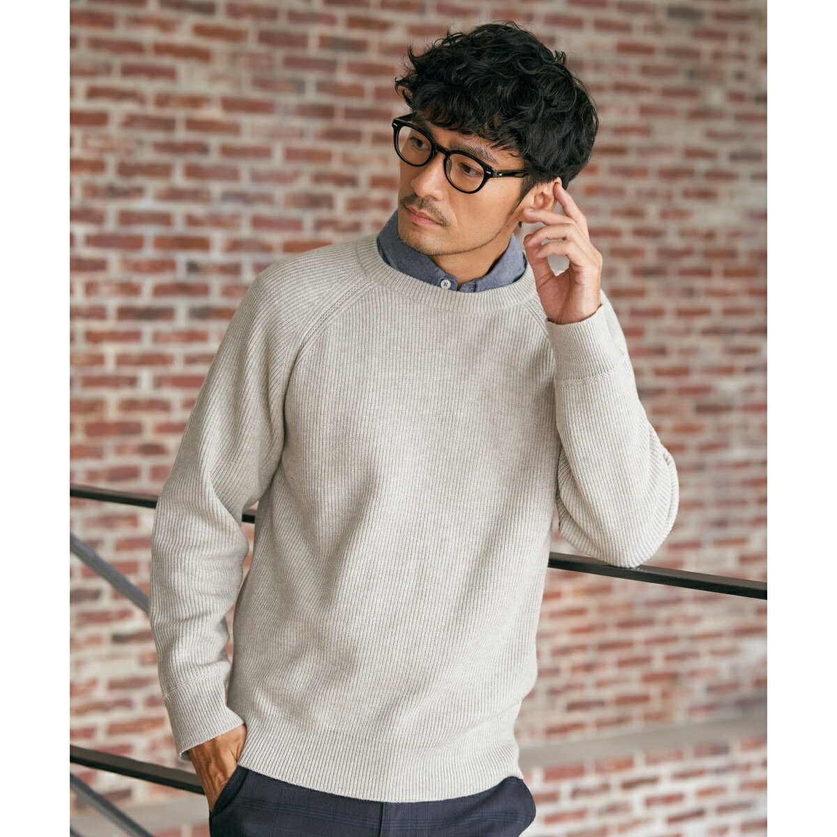 ウォッシャブル畦クルーネックニット/イッカ(ikka)