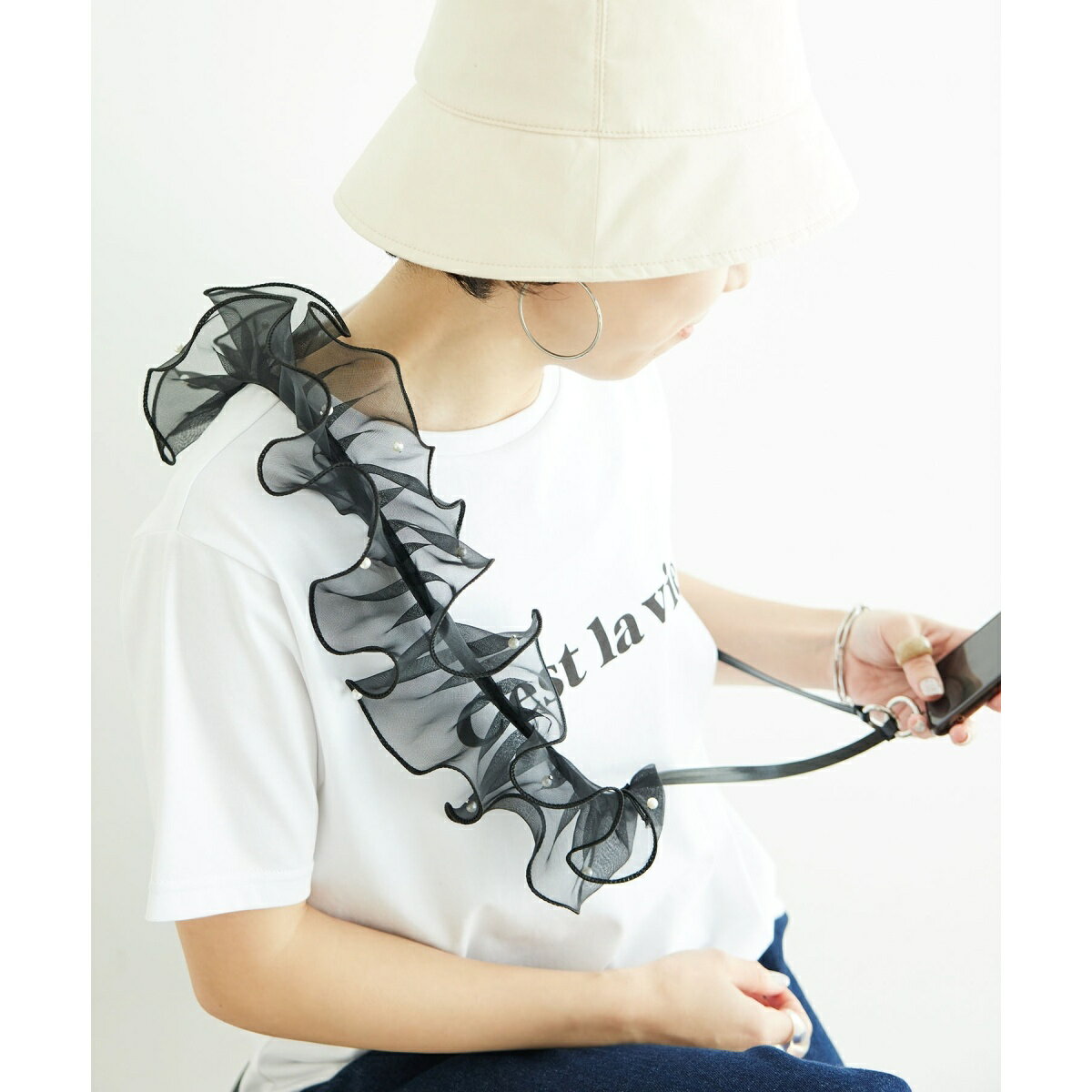 パールオーガンジーフリルショルダーストラップ／ロペピクニックパサージュ（ROPE' PICNIC PASSAGE）