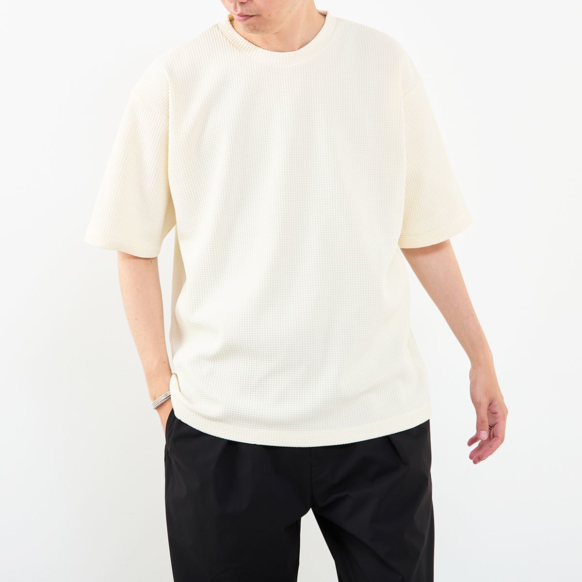 【MASTER FRAME/マスターフレーム】コットンライクワッフルテーパードクルーネックTシャツ／メンズメル..