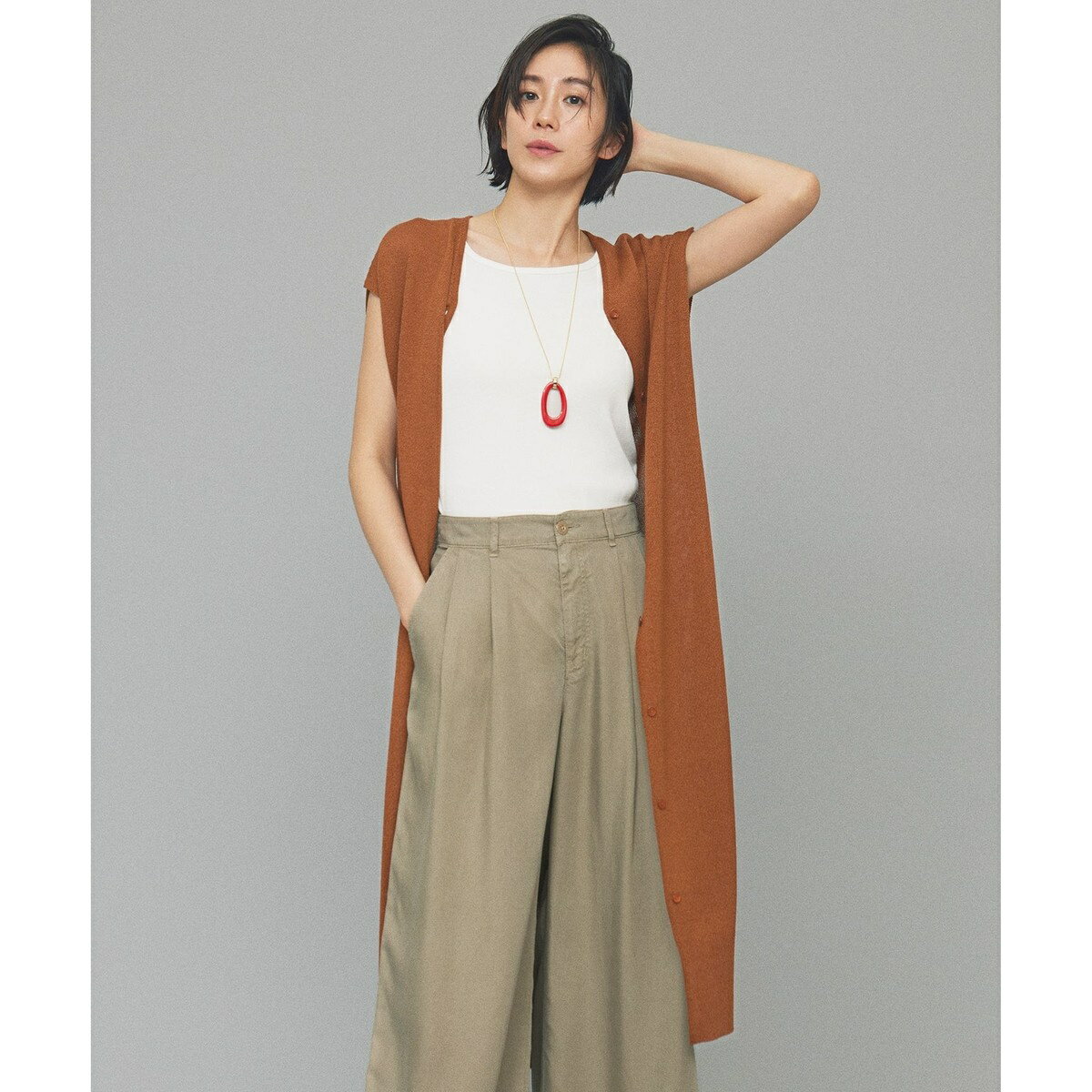 【カタログ掲載・洗える】ペーパーブレンドニット ジレ／自由区（JIYU-KU）