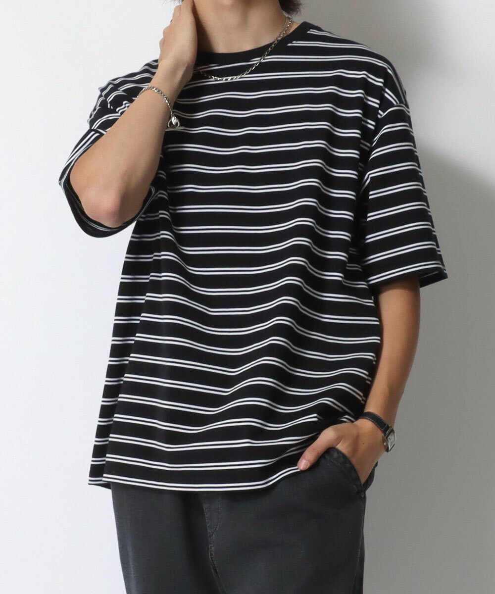 【 接触冷感 吸汗速乾 UVカット 】 半袖 Tシャツ メンズ ボーダー／エムアールユー（MRU）