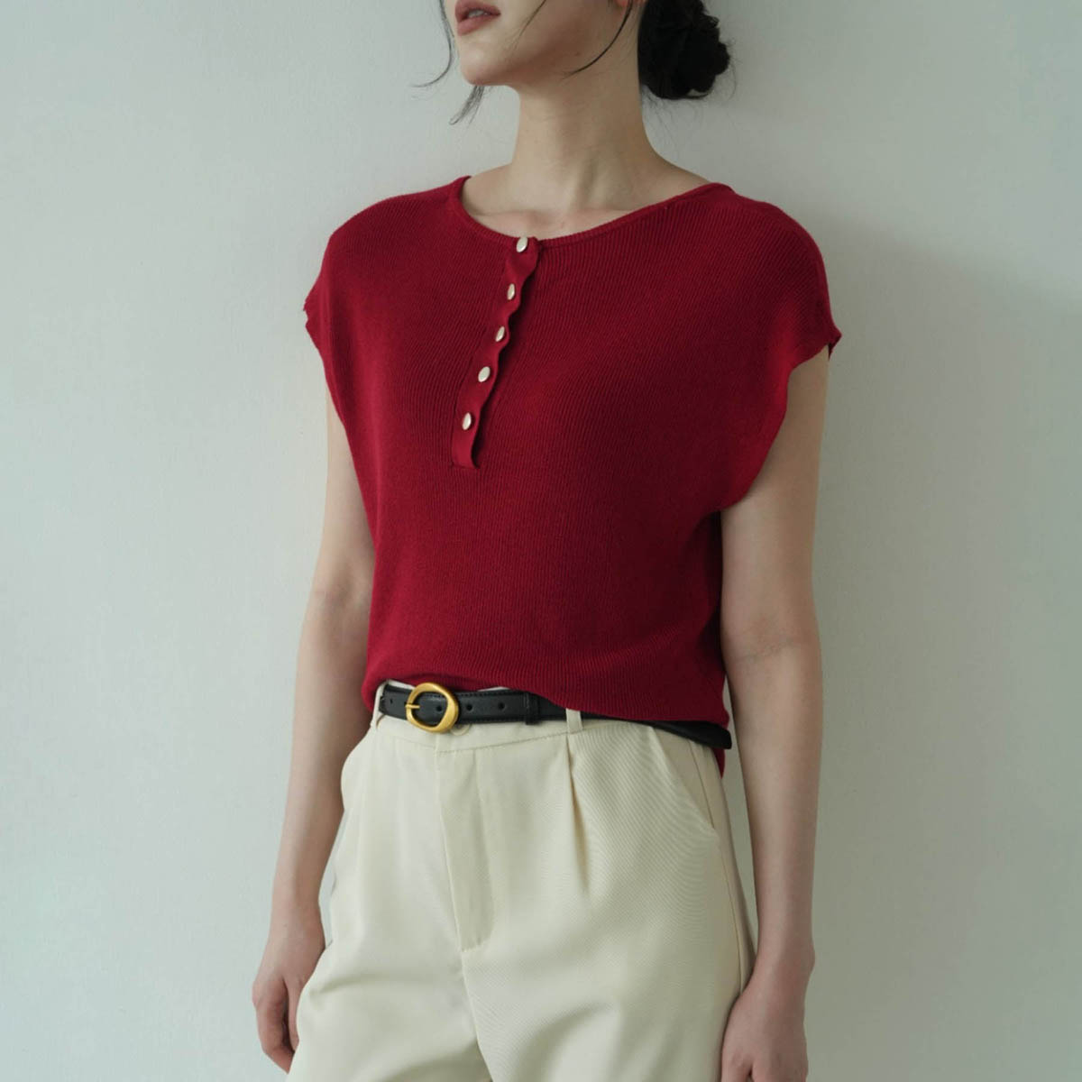 モックネック半袖サマーニットプルオーバー／メゾンドラティール（maison de LATIR）