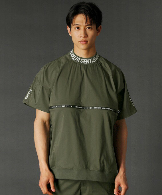 <LUXE/R>ストレッチ布帛フロントベンチレーションラインロゴ半袖ハイネックプルオーバー/レジェス(REZES)