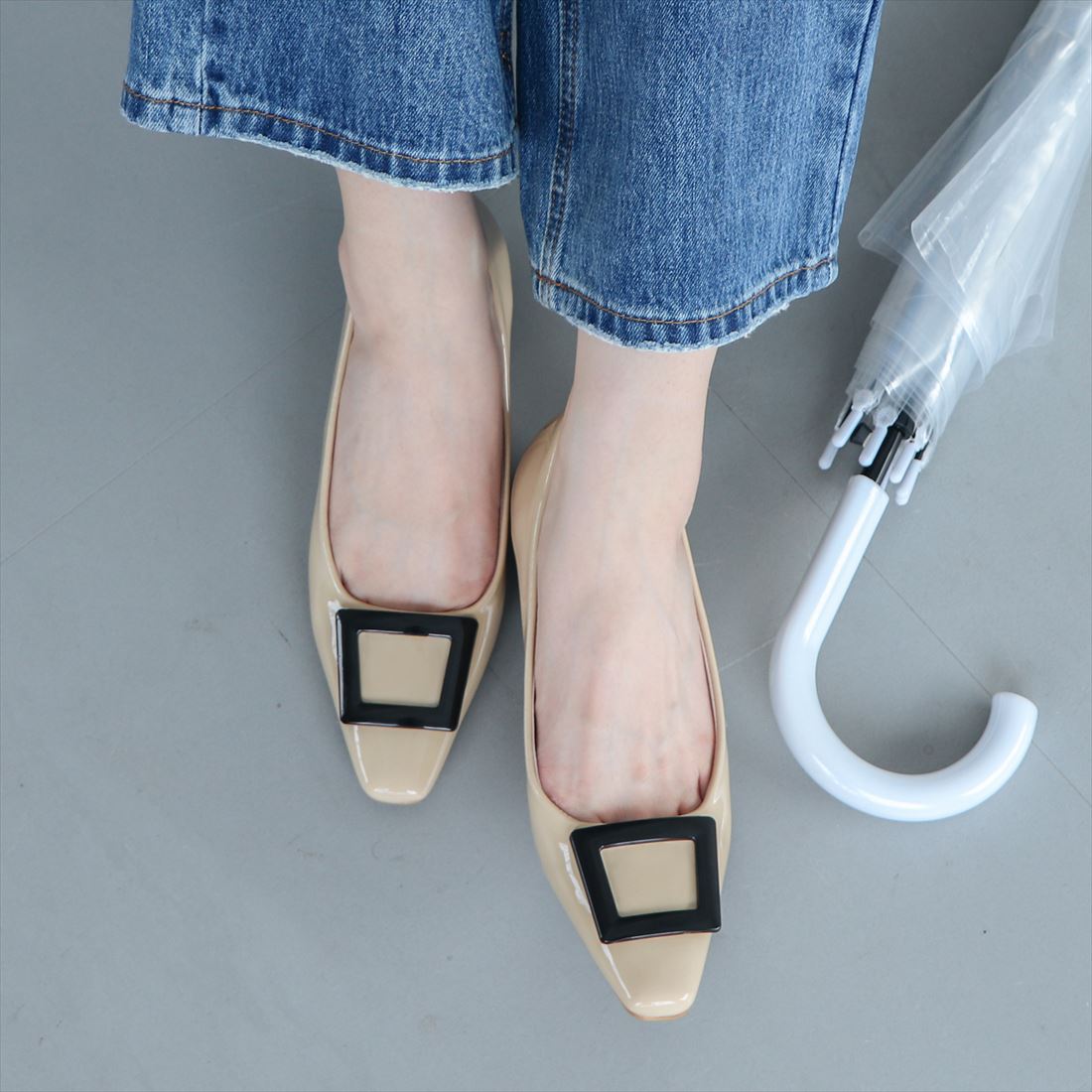 【24秋冬新作】晴雨兼用スクエアバックル2.5cmヒールパンプス IX5458／EVOL（EVOL）