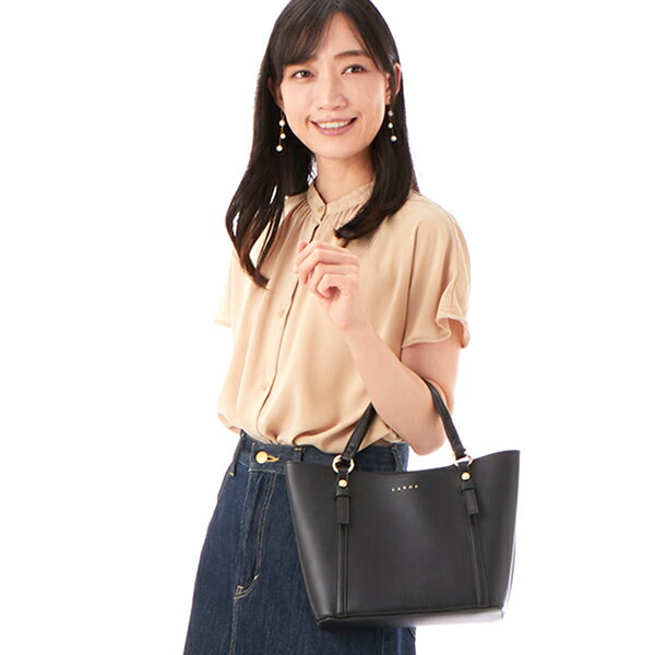 ラノエ トートバッグ ミニトート レディース ビジネス 合皮 レザー風 金具 角シボ 37585／ラノエ（LANOE）