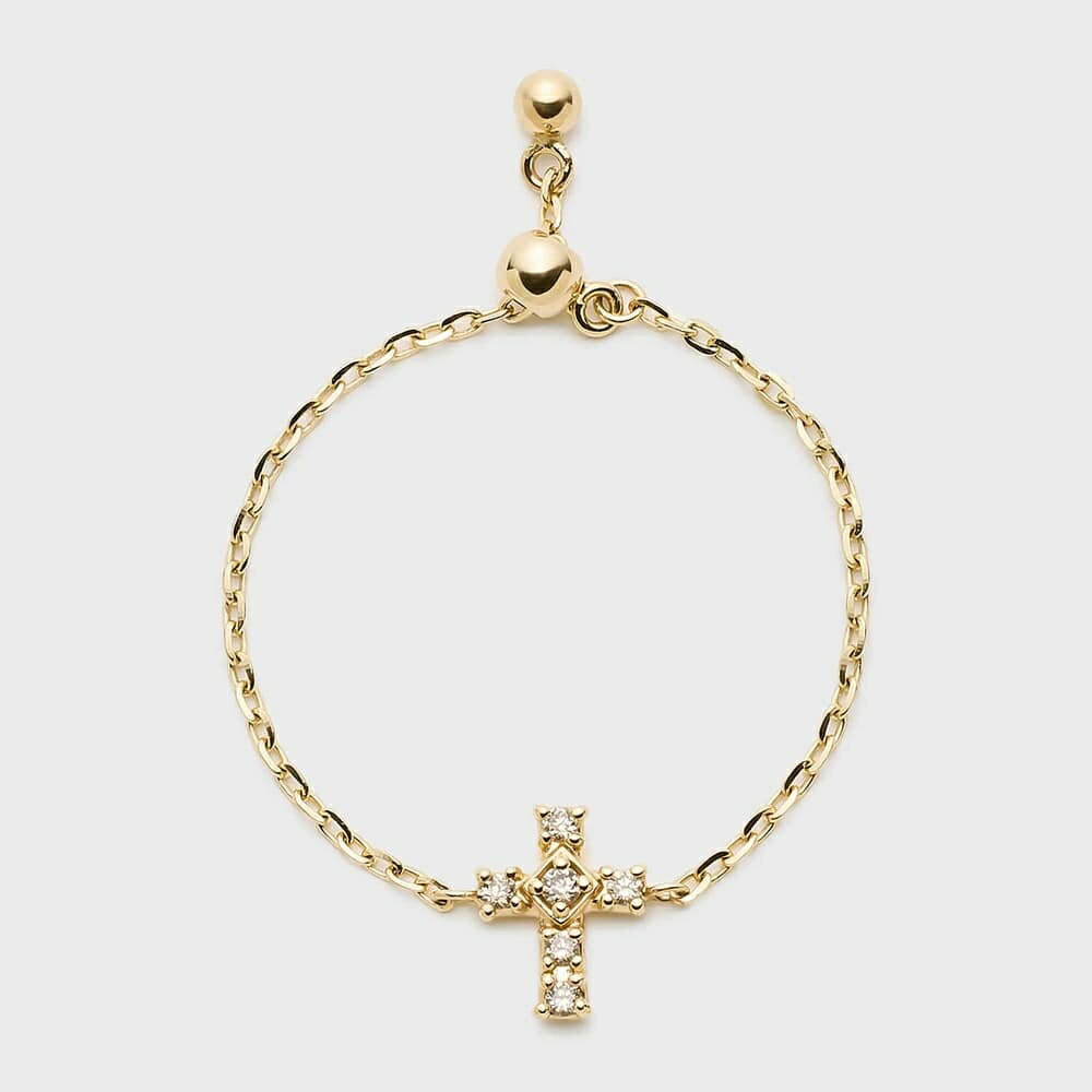 【Tiny Motif】K10ダイヤモンドクロスチェーンリング（0.02ct）／ノジェス（NOJESS）