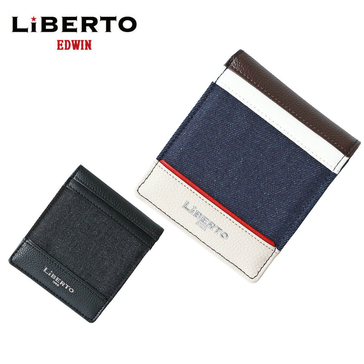 【メタルプレートが特徴的】 財布 メンズ デニム 切替え 二つ折り財布／リベルト エドウィン（LIBERTO EDWIN）
