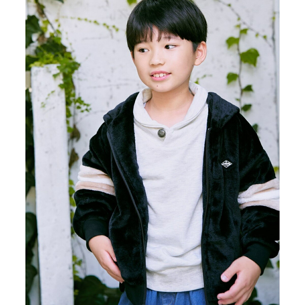 ファーフリース袖切り替えパーカー(110?160cm)/イッカ(ikka)