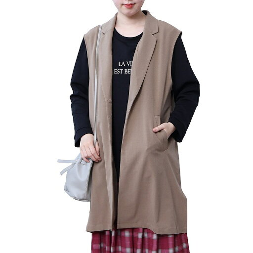 【MB】【L〜5L】バック ベルト テーラード ロング ジレ/エムビー(MB) 【MB】【L〜5L】バック ベルト テーラード ロング ジレ/エムビー(MB)