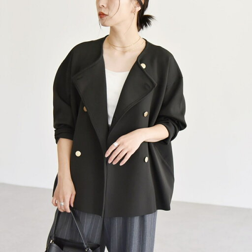 quaranciel:〈手洗い可能〉ニット ノーカラー ダブルジャケット カーディガン/カランシエル(quaranciel) quaranciel:〈手洗い可能〉ニット ノーカラー ダブルジャケット カーディガン/カランシエル(quaranciel)