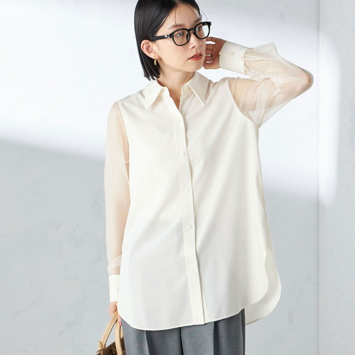 〈手洗い可能〉シアー袖 ドッキング シャツ／シップス（SHIPS）のサムネイル