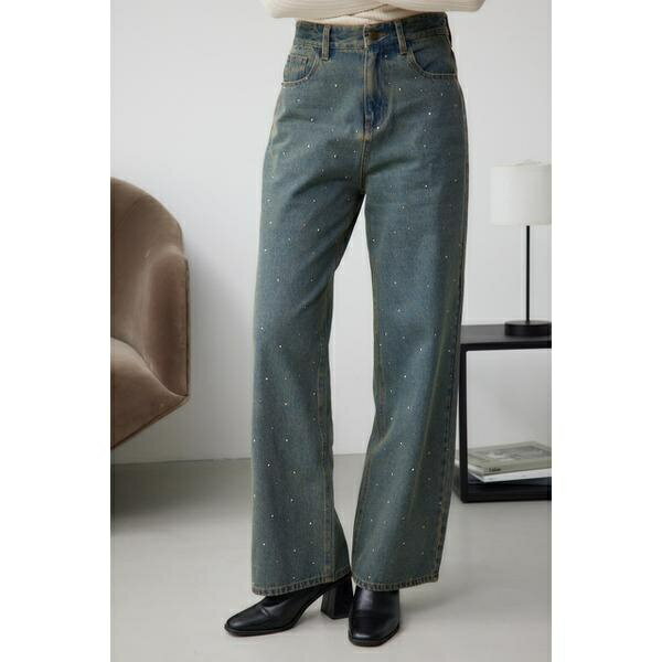 ラインストーンデニムパンツ／アズ