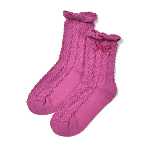 ケーブル編みフリルクルーソックス(11~24cm)／ベベ（BeBe）