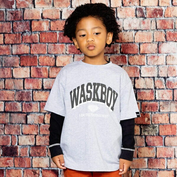 天竺カレッジロゴTシャツ＋ワッフルロングTセット(100~160cm)／ワスク（WASK）