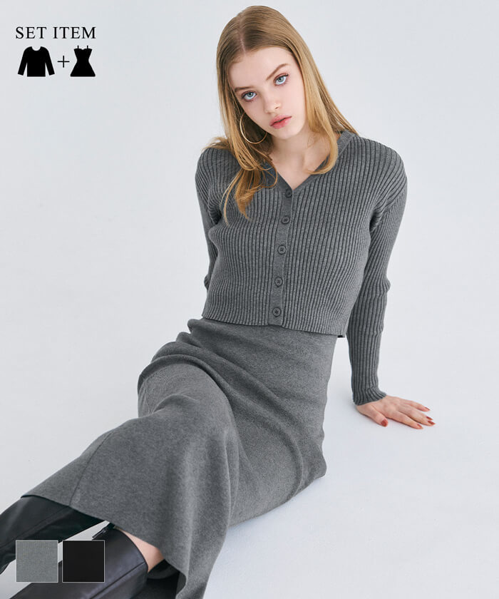 2点セット キャミワンピース&ニットカーディガン 全2色/コカ(coca)