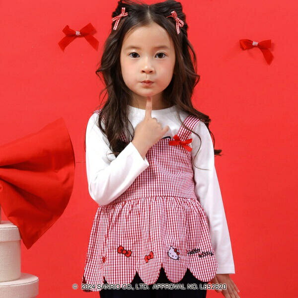 【ハローキティ×SLAPSLIP】チェックドット柄スカラップビスチェ+ハローキティプリント長袖Tシャ／スラップスリップ（SLAP SLIP）のサムネイル