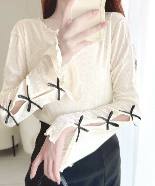 【mily bilet】オトナ可愛い今季主役級。袖リボンスラブシアージャガードプルオーバー／クラシカルエルフ（Classical Elf）