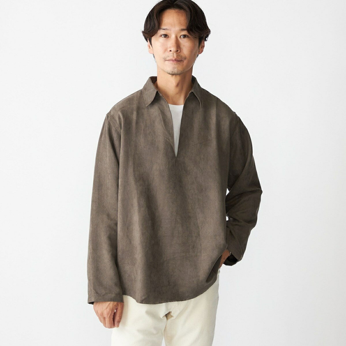 BENCH MARKING SHIRT: スキッパー ポリエステル フェイクスエード シャツ／シップス（SHIPS）