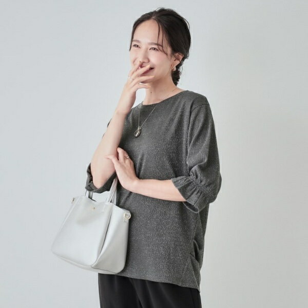 【洗えるS-LL5分袖】ぽこぽこラメ お袖フリルトップス／シューラルー（SHOOLARUE）