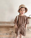 aimoha-KIDS- 韓国子供服 ストライプ柄半袖トップスハーフパンツセットアップ/アイモハ(aimoha)