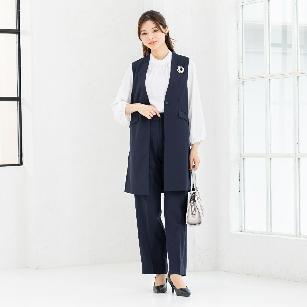【S~4L】スーツ レディース セットアップ 洗える パンツスーツ ロング丈ジレ ベストスーツ／アッドルージュ（Addrouge）