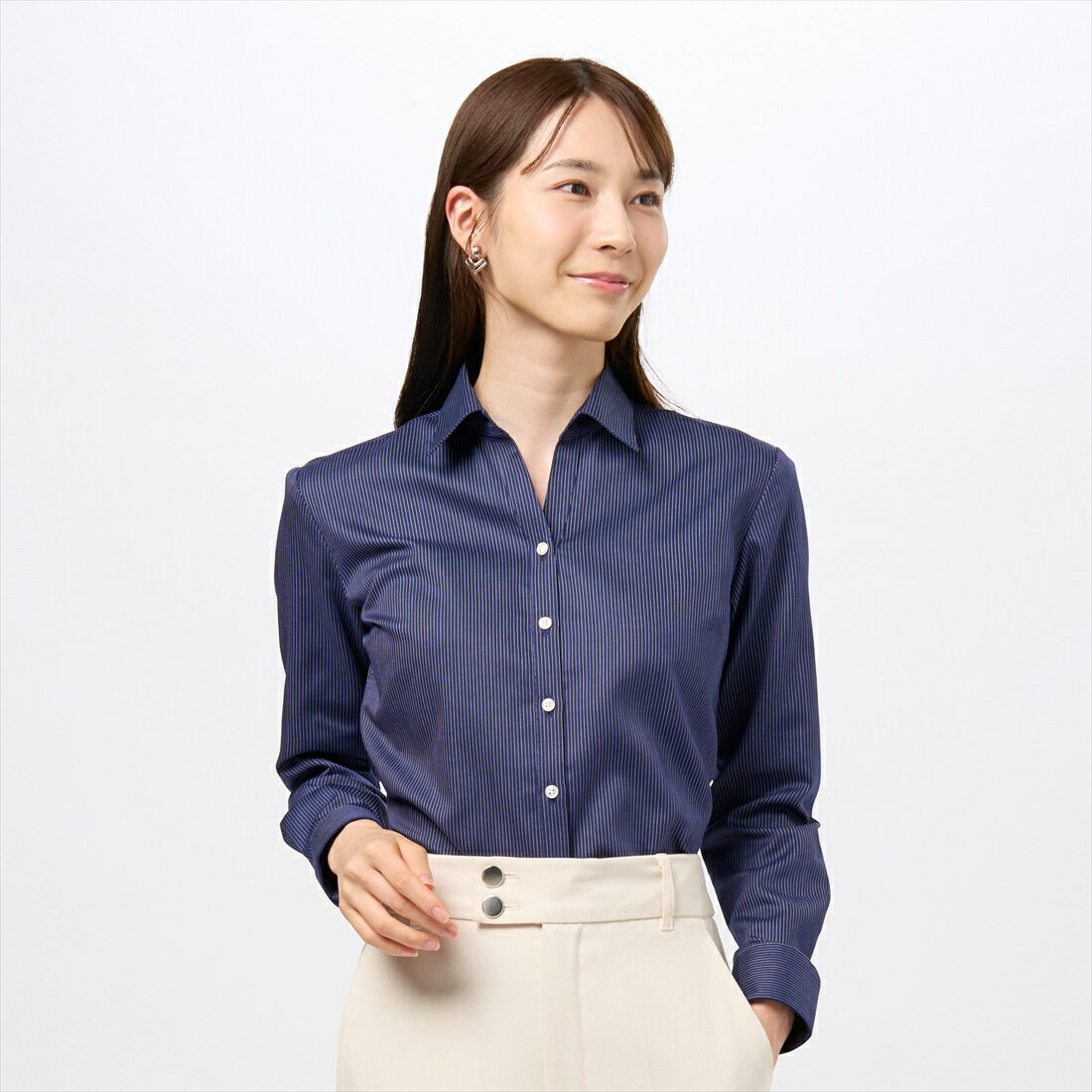 スキッパー衿 長袖 形態安定 レディースシャツ／ブリックハウス（BRICKHOUSE）