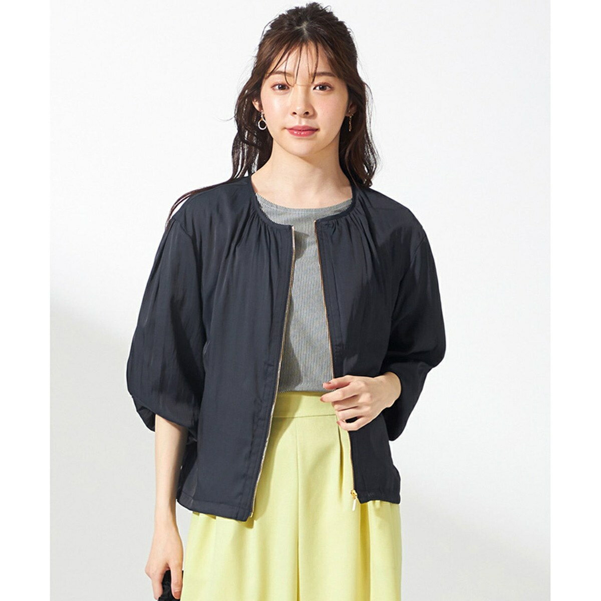 【接触冷感・速乾・UVカット】ツヤテロギャザー ブルゾン／エニィスィス（any SiS）