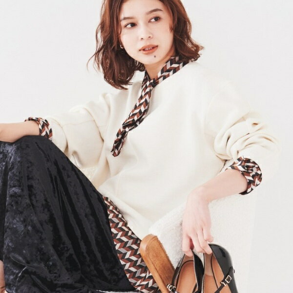 【洗える】ウェーブ調ジャージトップス/アンタイトル(UNTITLED)