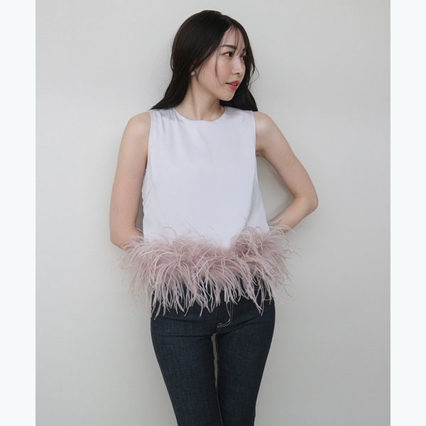 フェザートリムノースリーブトップス／アンビエント（AMBIENT）