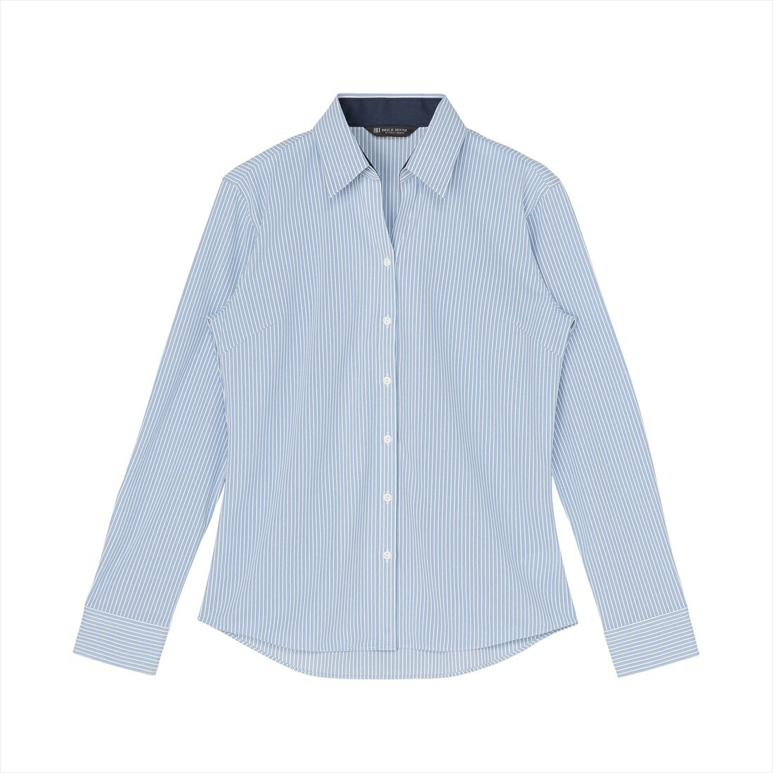 【ストレッチ】 形態安定 スキッパー衿 長袖ニットシャツ ／ブリックハウス（BRICKHOUSE）