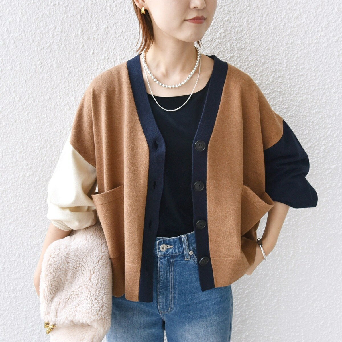 【WEB限定】〈手洗い可能〉配色 ポケット カーディガン／シップス（SHIPS）