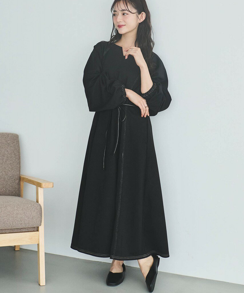 【mil (ミル)】配色ステッチキーネックワンピース【低身長・小柄】／ミル（mil）