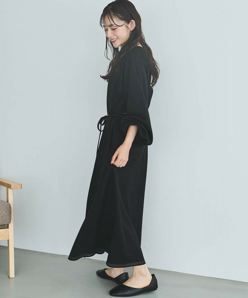 【mil (ミル)】配色ステッチキーネックワンピース【低身長・小柄】／ミル（mil）