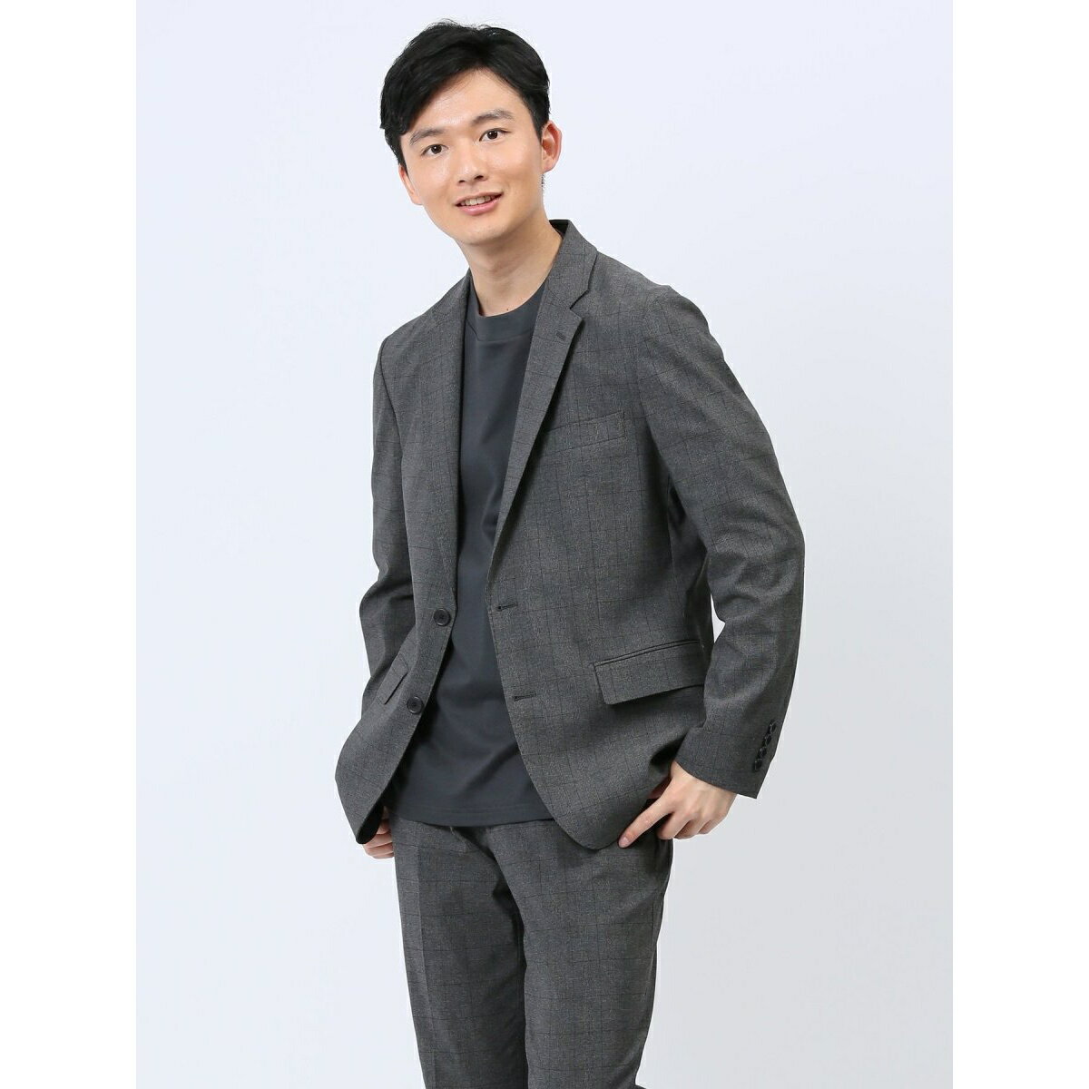 タカキュー クロスストレッチ 2ボタンジャケット チェックグレー(セットアップ可能)／タカキュー（TAKA-Q）