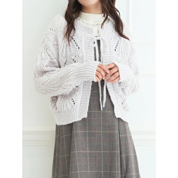 【リボンに胸きゅん】ケーブル透かし編みカーディガン／ルディックパーク（Ludic Park）