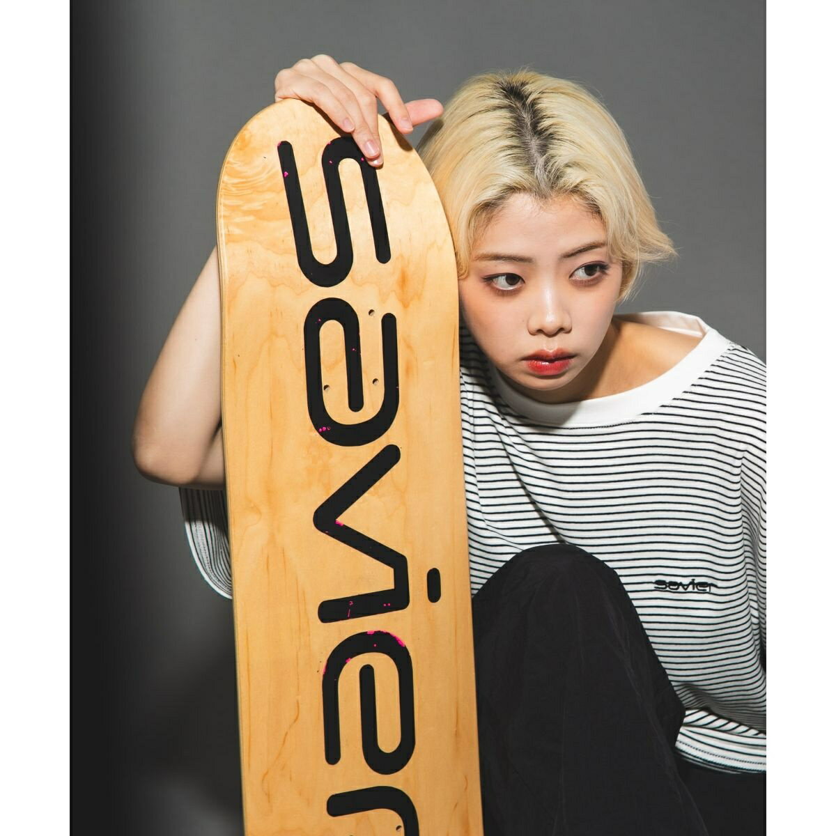 先染め ボーダー 天竺 クルーネックTシャツ【SAVIER】／サビアー（SAVIER）